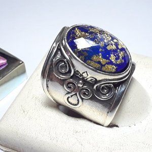 Vintage 22mm Grafiti Foil ISRAEL 925Band Ring15373